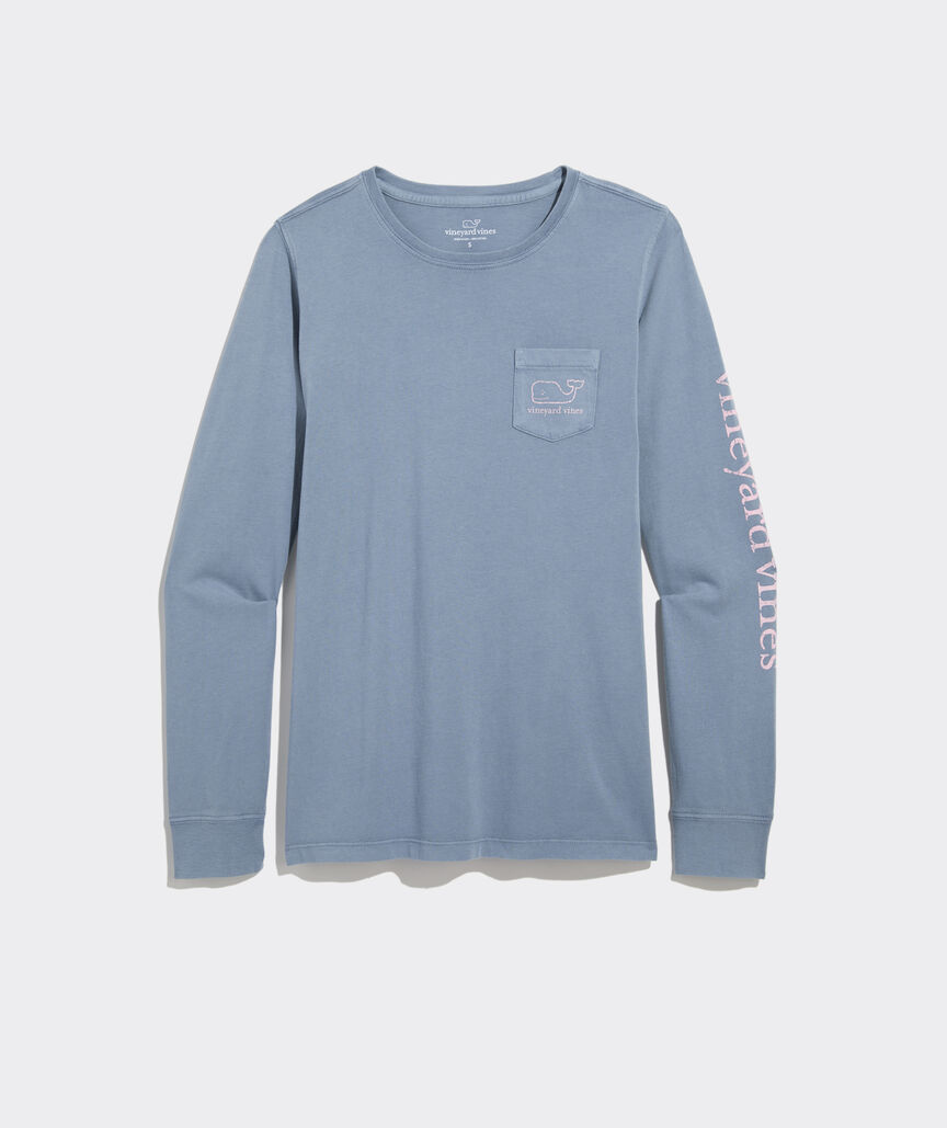 Women's Garment-Dyed Vintage Whale Long-Sleeve Pocket Tee