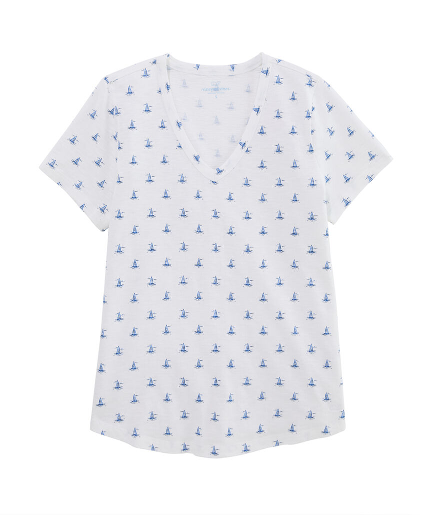 OUTLET Women's Printed Slub V Neck Tee