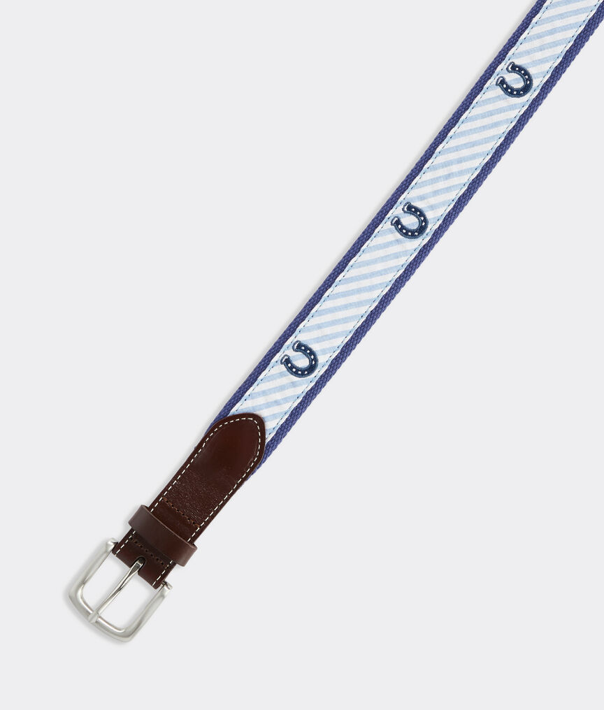 Kentucky Derby Horseshoe Embroidered Stripe Canvas Club Belt