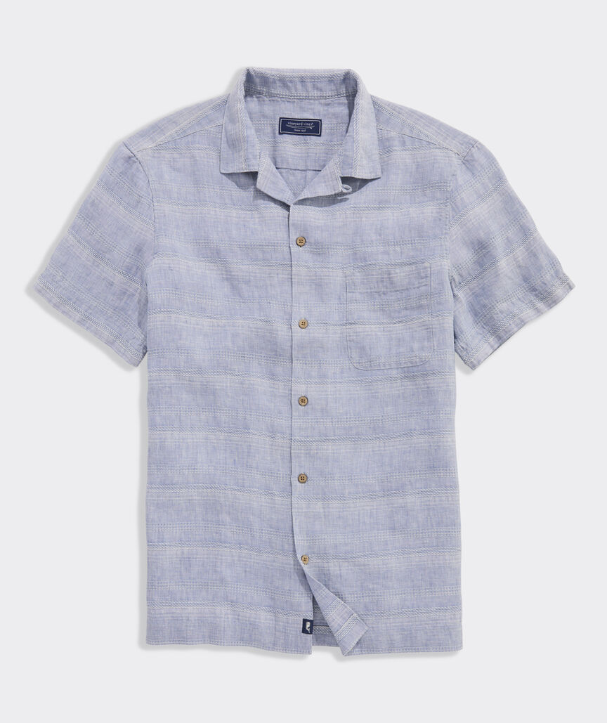 Havana Stripe Linen Short-Sleeve Cabana Shirt