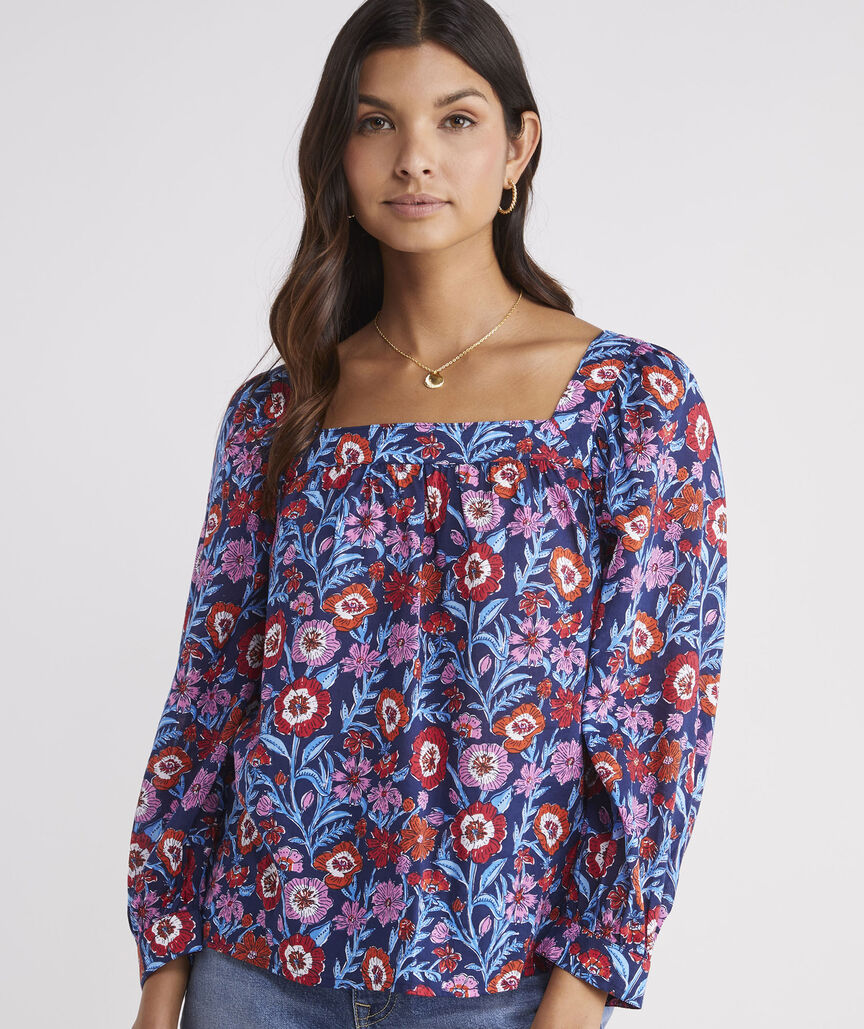 Square neck floral print top main image 1