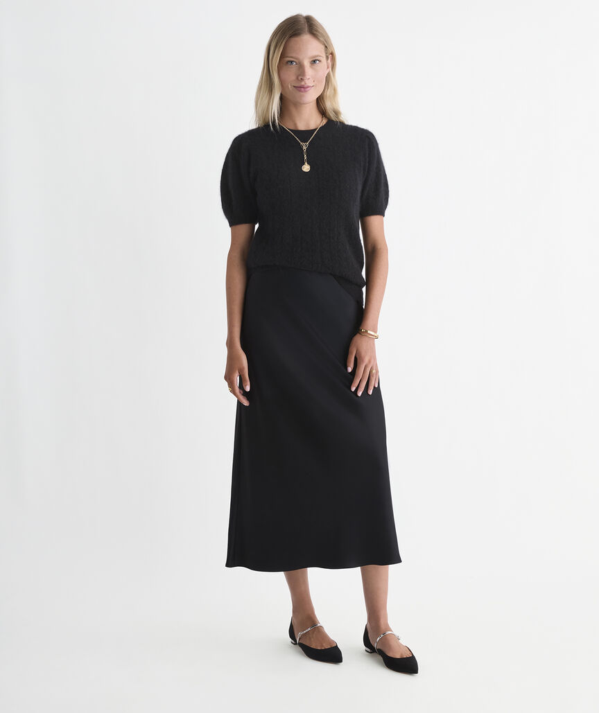 Brushed Cashmere Cable Short-Sleeve Sweater