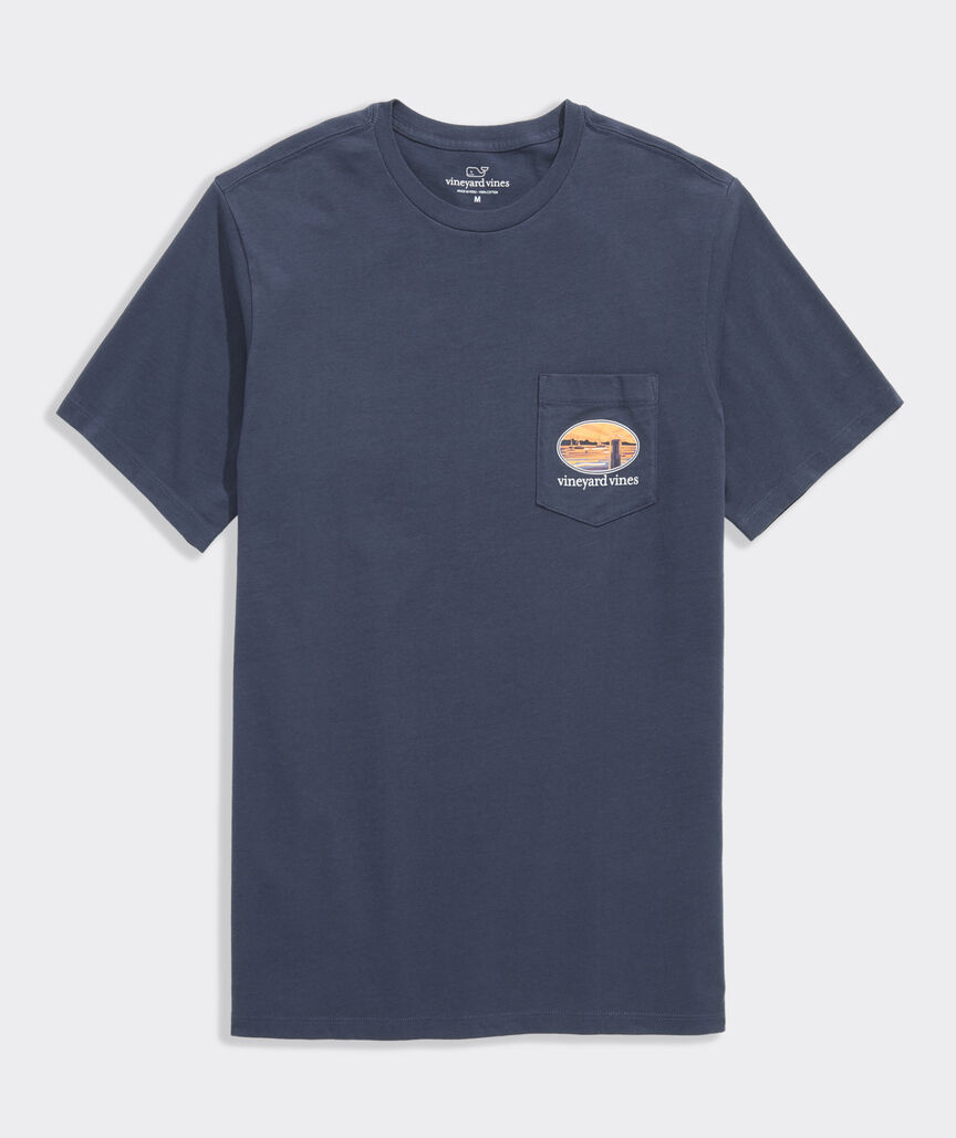 Sunset Pier Bernese Mountain Dog Short-Sleeve Pocket Tee