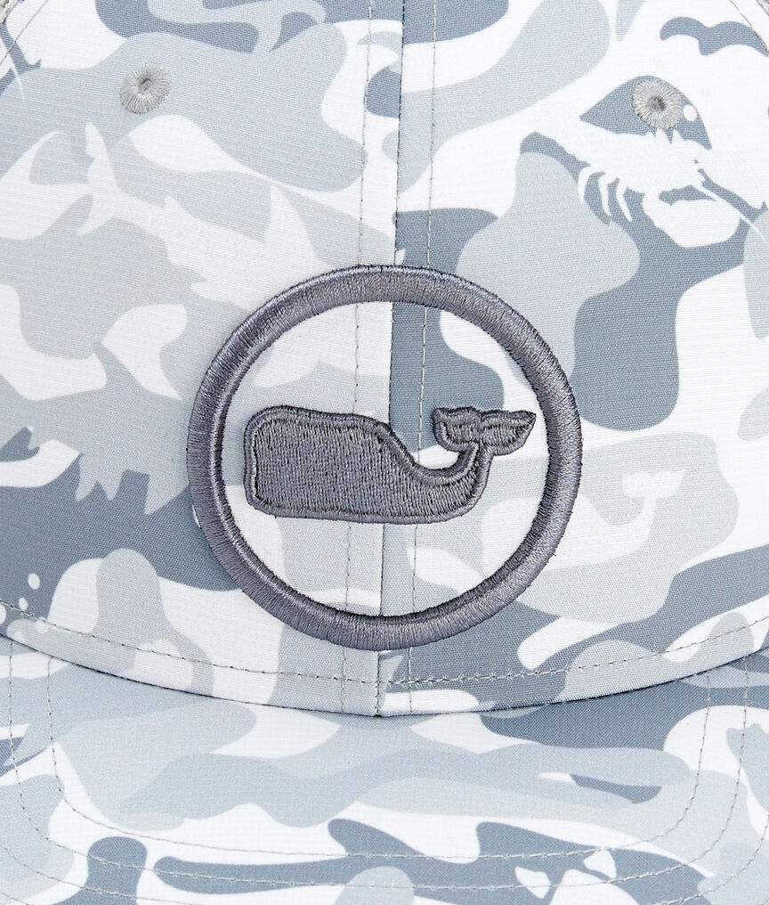 Shop High Profile Flat Brim Camo Trucker Hat at vineyard vines