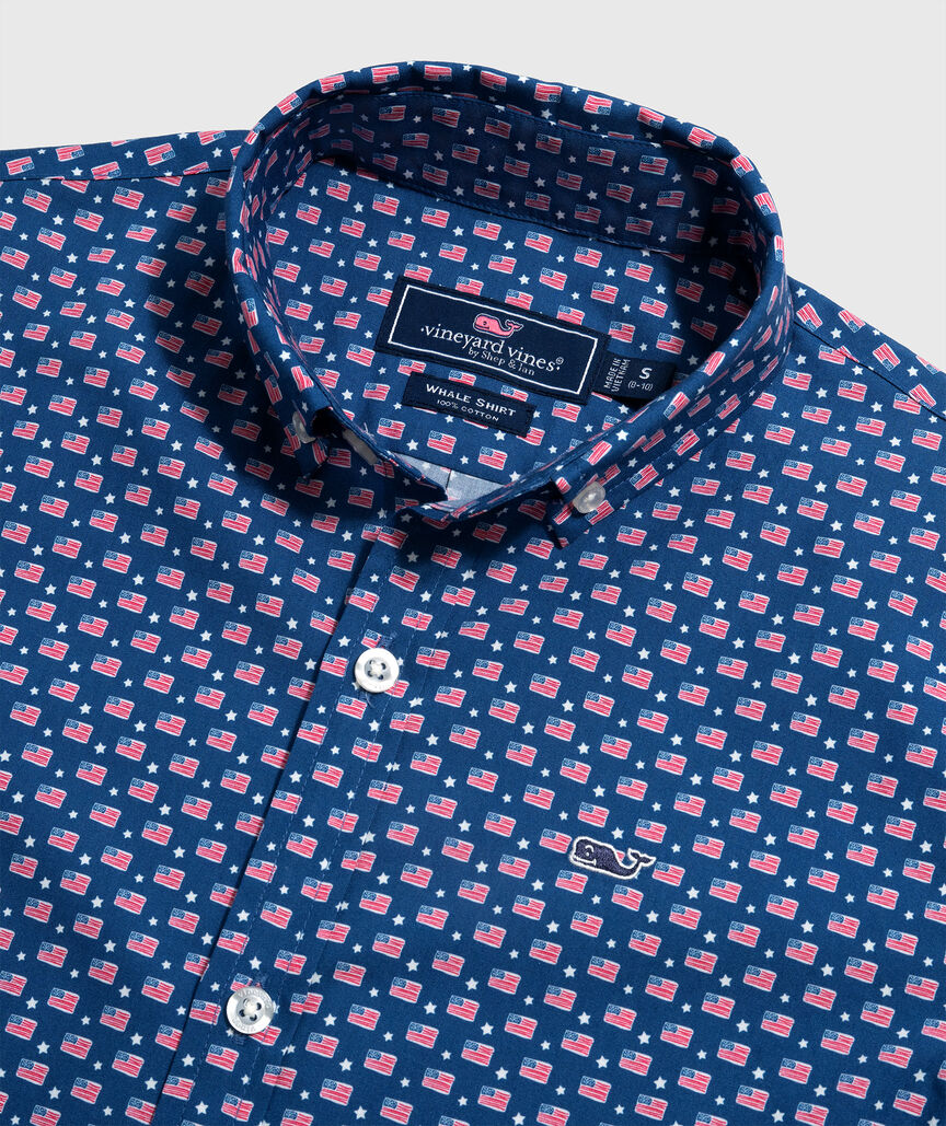 OUTLET Boys' Poplin Short-Sleeve Flags & Stars Shirt
