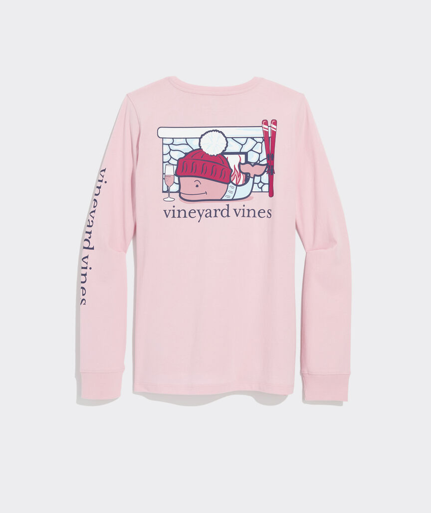 Women's Après Ski Fireplace Whale Long-Sleeve Pocket Tee