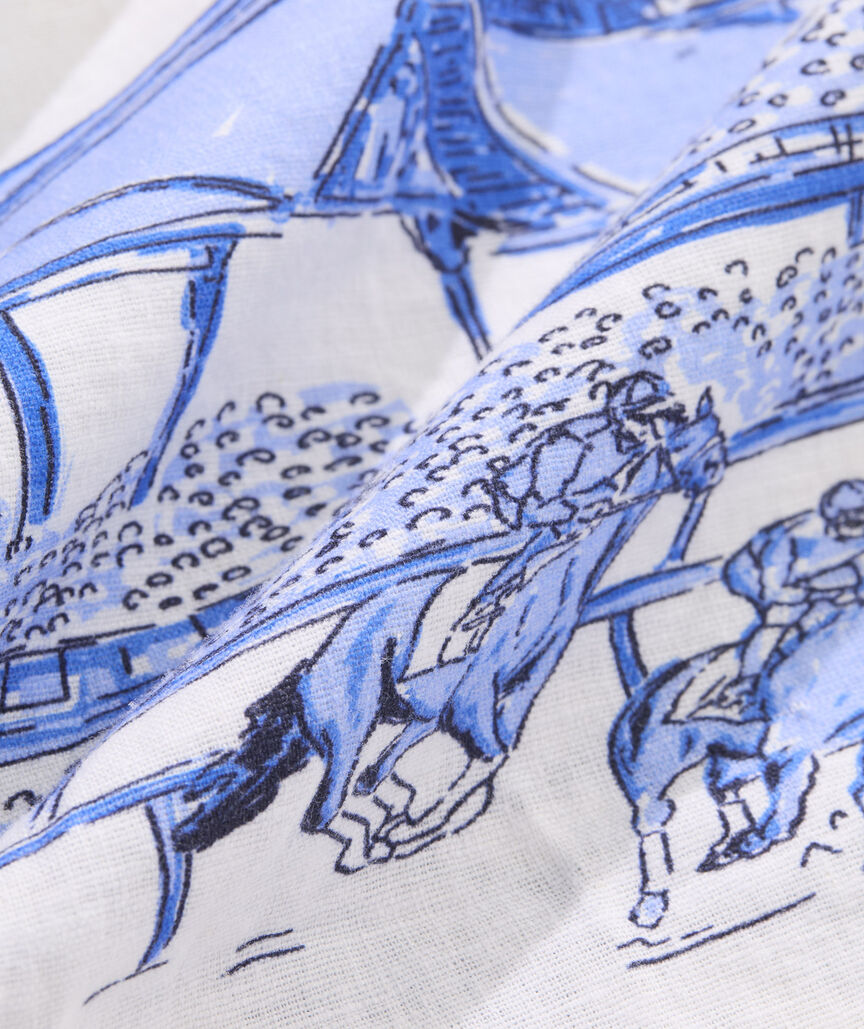 Kentucky Derby Scenic Print Short-Sleeve Cabana Shirt