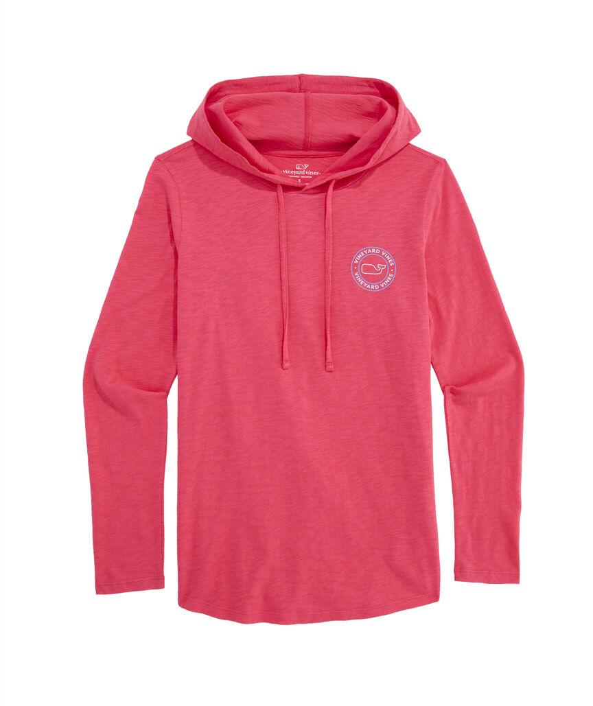 OUTLET Slub Whale Dot Curved Hem Long-Sleeve Hoodie Tee
