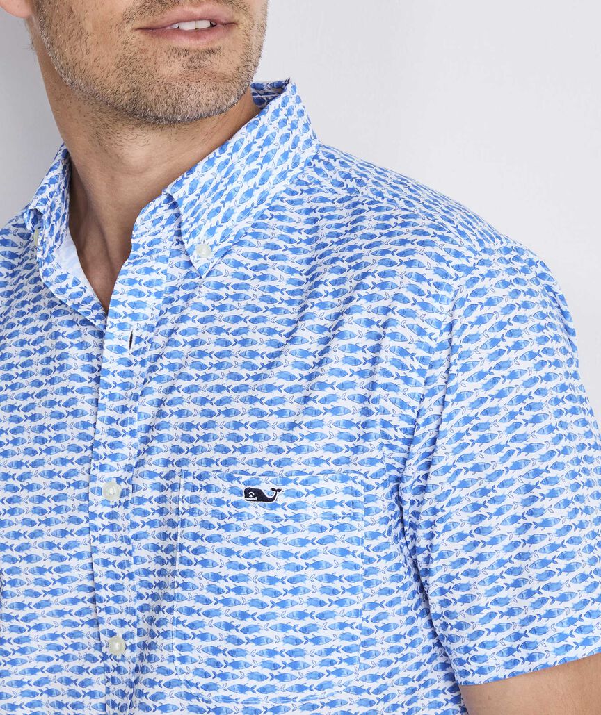 Micro Fish Short-Sleeve Performance Ripstop Shirt