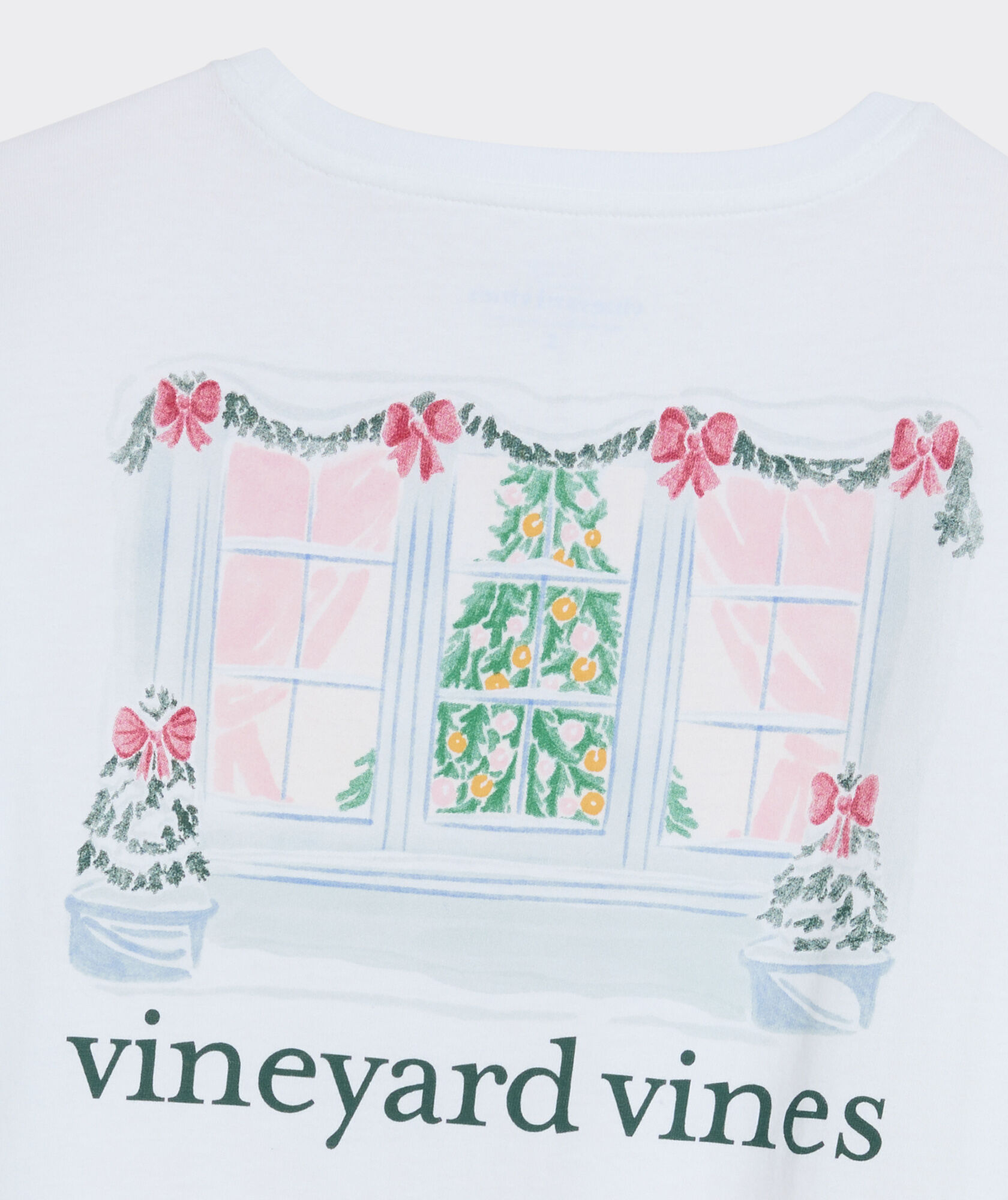 Women's Snowy Christmas Window Long-Sleeve Pocket Tee