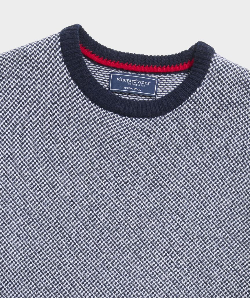 Wool-Cotton Blend Birdseye Crewneck Sweater