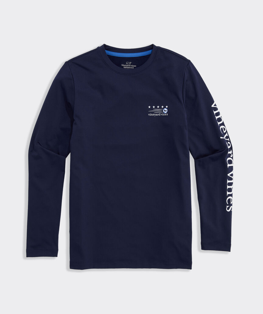 Boys' Performance Soccer Field Stripe Long-Sleeve Harbor Sun Tee