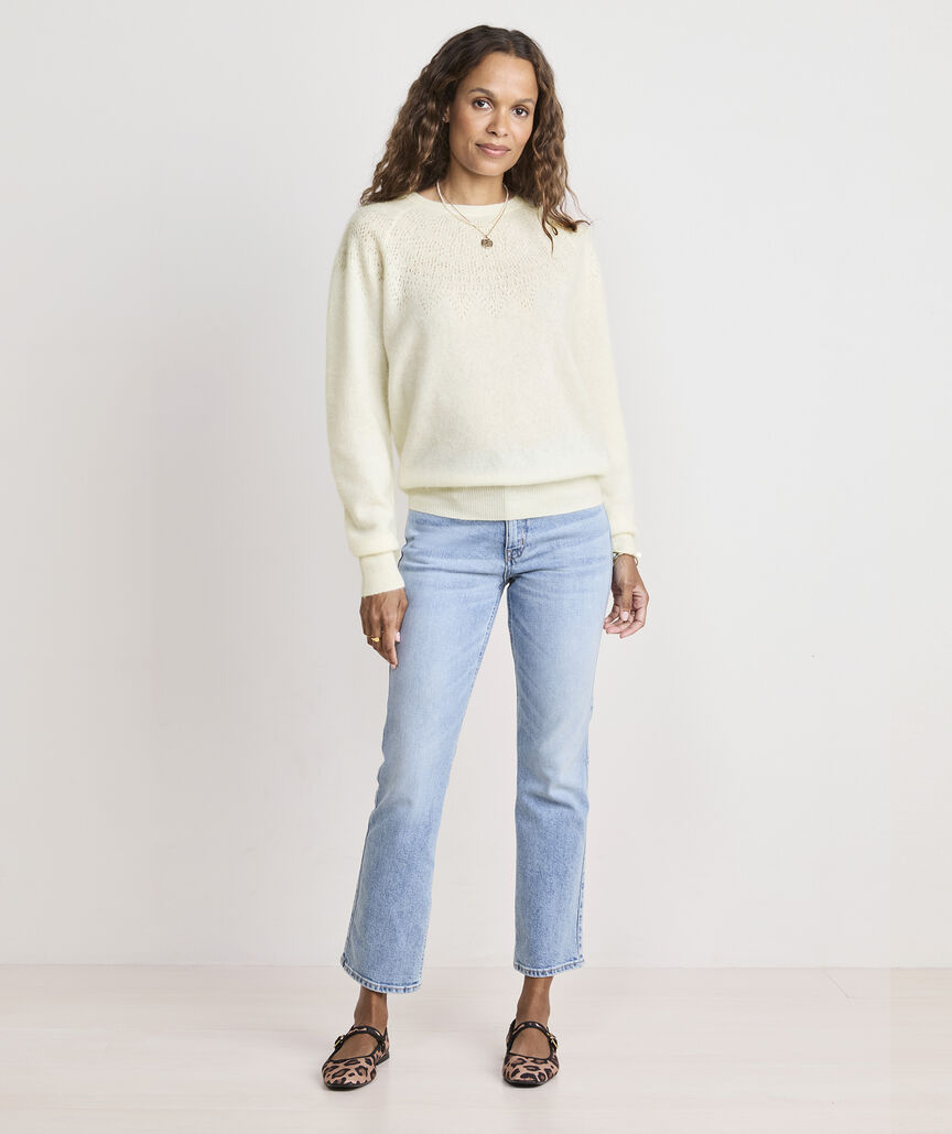 Brushed Cashmere Pointelle Crewneck Sweater