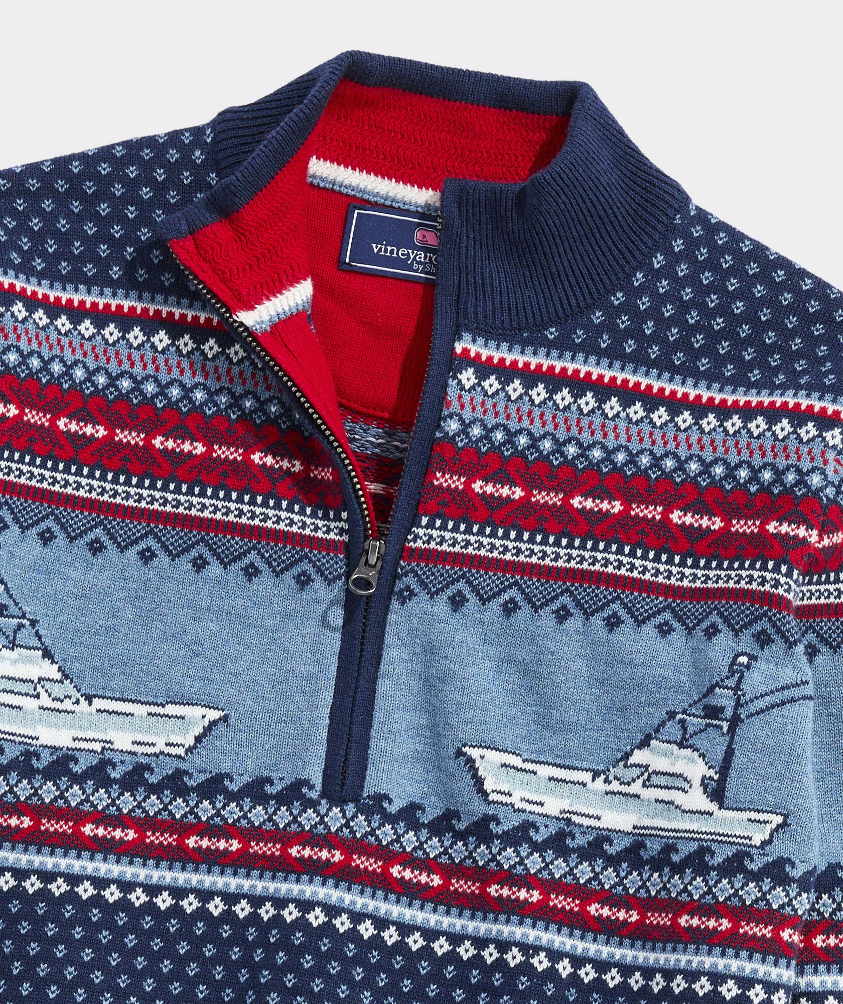 Boys' Fishing Fair Isle Quarter-Zip