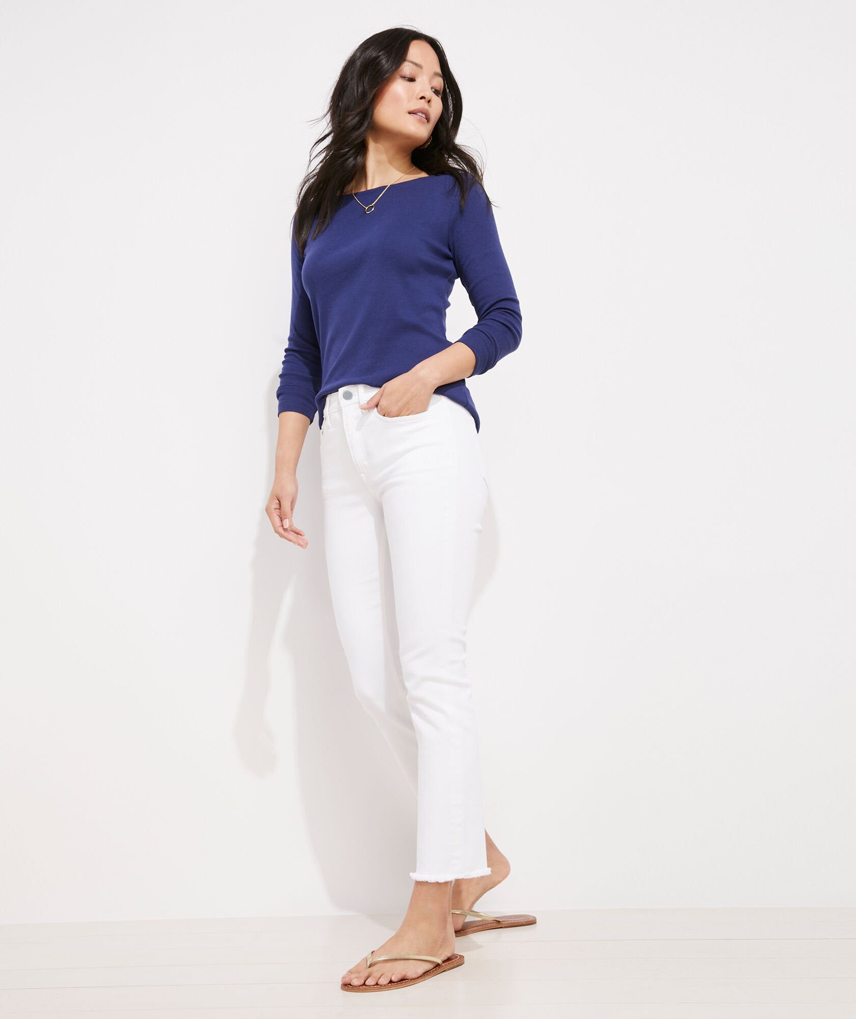 OUTLET Straight Crop White Jeans