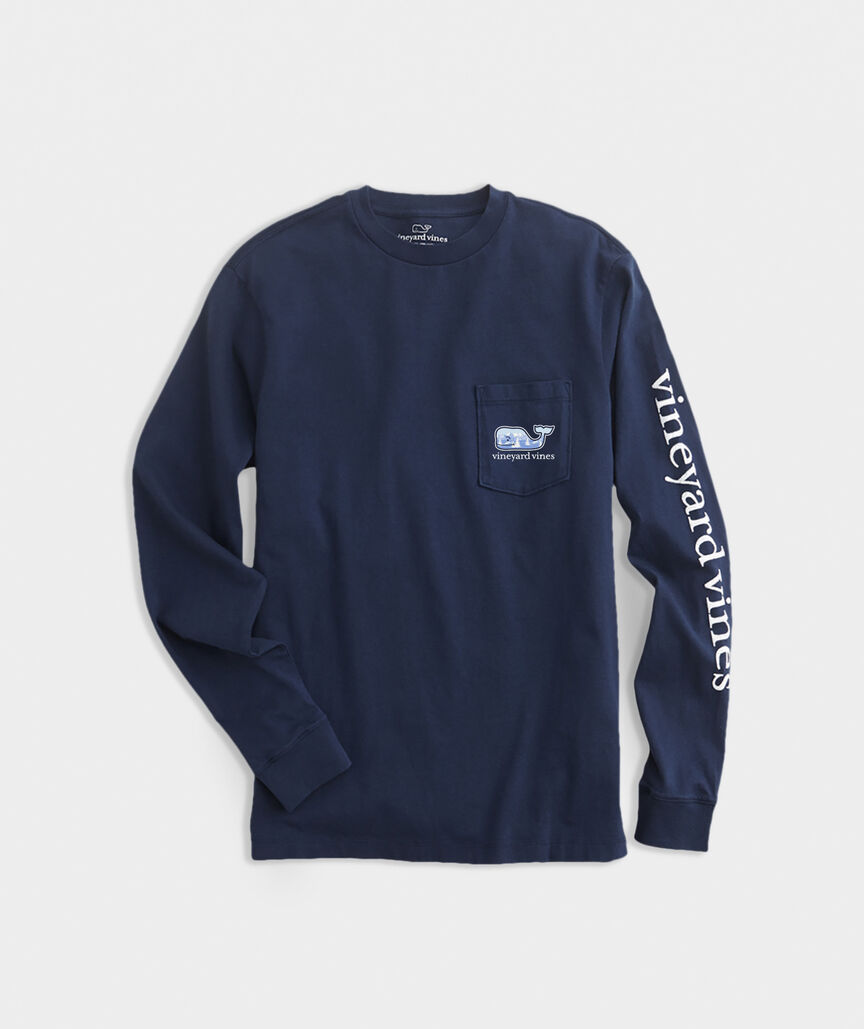 Scenic Mountain Whale Fill Long Sleeve Pocket Tee