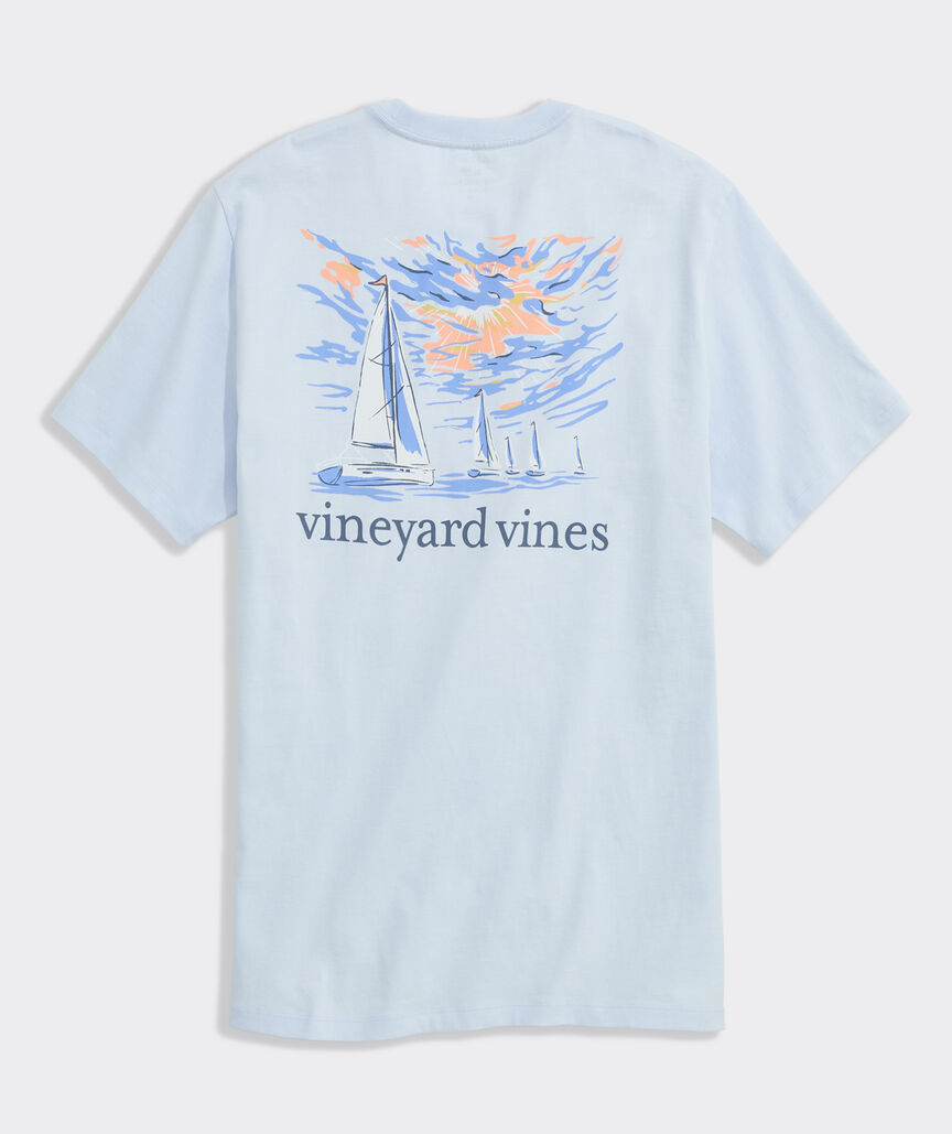 Sunset Regatta Scene Short-Sleeve Pocket Tee