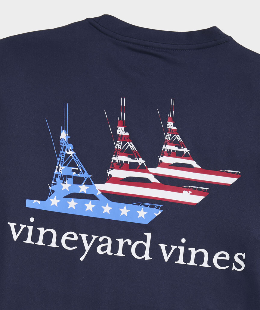 Boys' Performance Sportfisher USA Flag Long-Sleeve Harbor Sun Tee