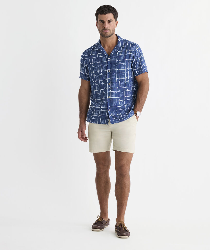 Kentucky Derby Linen Cocktail Time Short-Sleeve Cabana Shirt