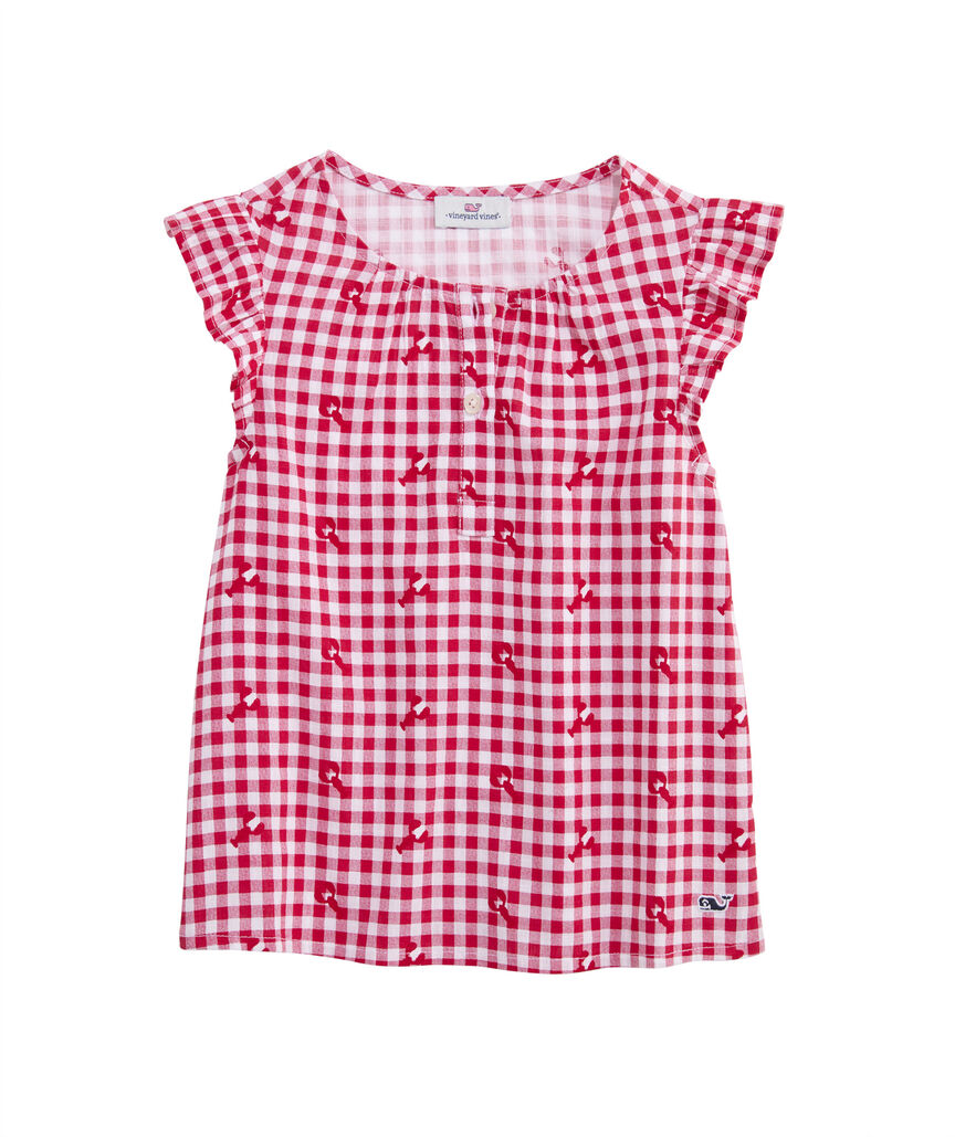 OUTLET Girls' Lobster Gingham Popover Top