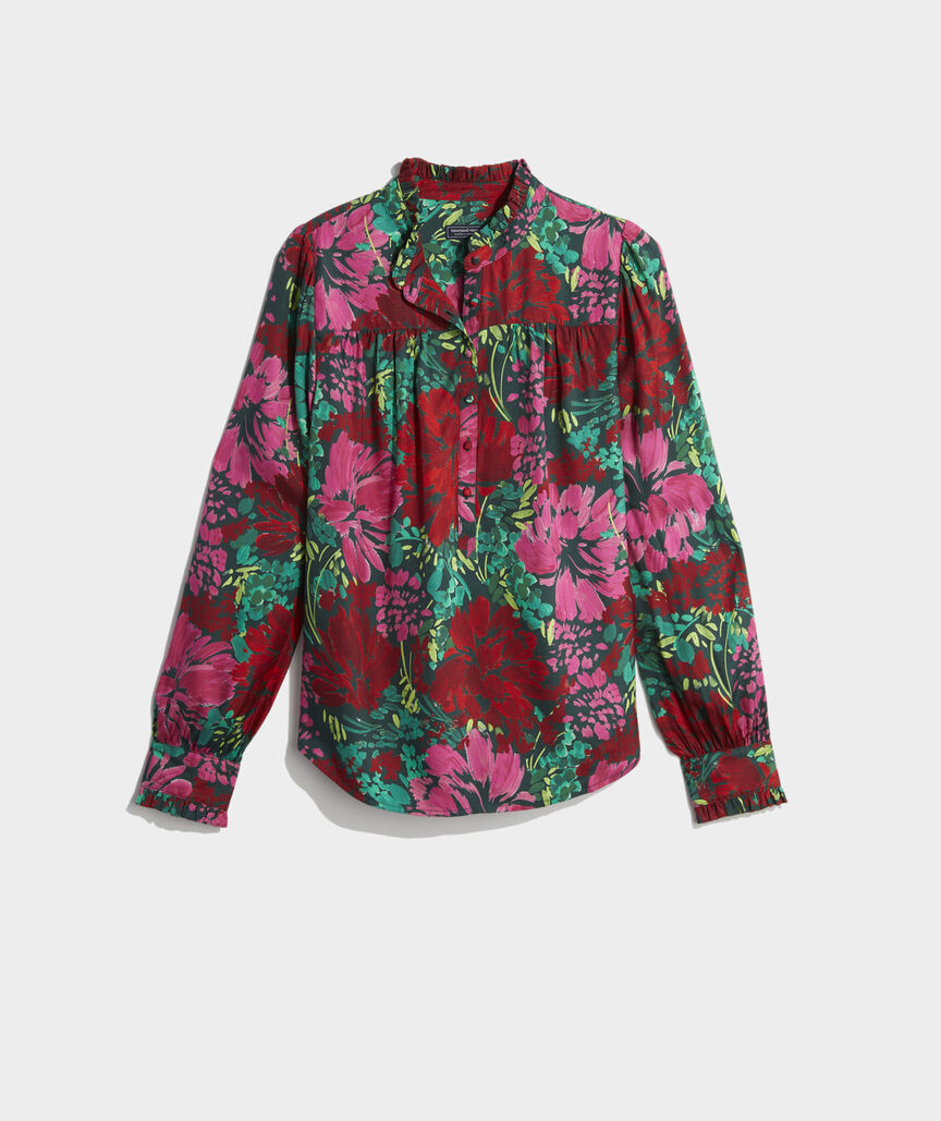 Silk Twill Ruffle Collar Popover