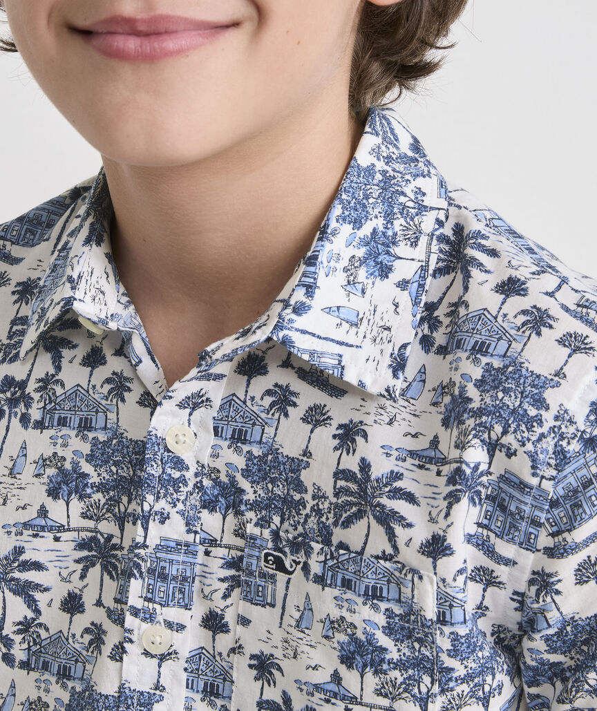 Boys' Printed Cotton Short-Sleeve Shirt