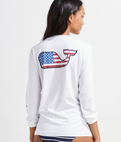 Vineyard Vines Americana Whale Long-Sleeve Swim Shirt (White) (Size: XL)