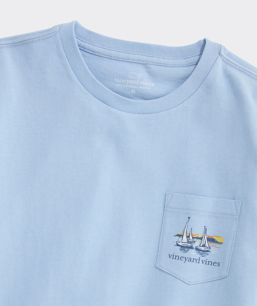 Boys' Autumn Sailing Scene Short-Sleeve Pocket Tee