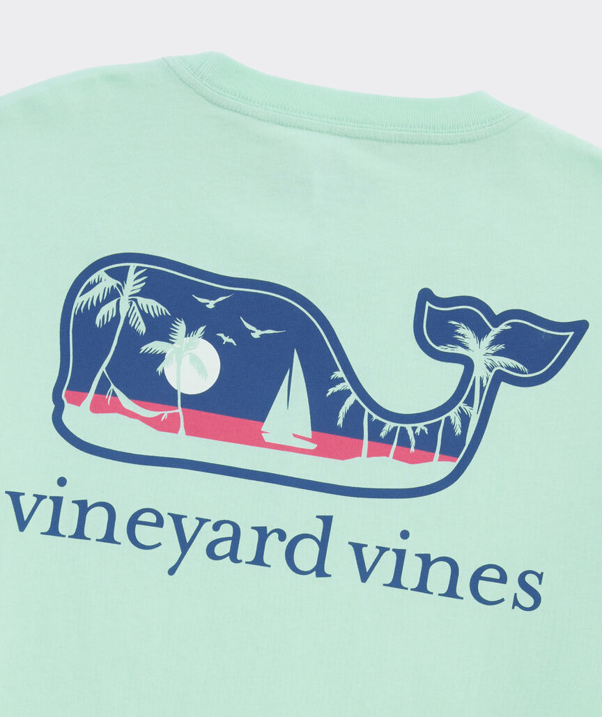 Palm Tree Boat Scenic Whale Short-Sleeve Pocket Tee
