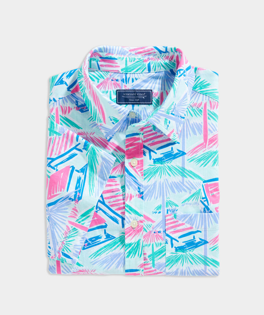 Stretch Cotton Short-Sleeve Beach Chair Print Shirt