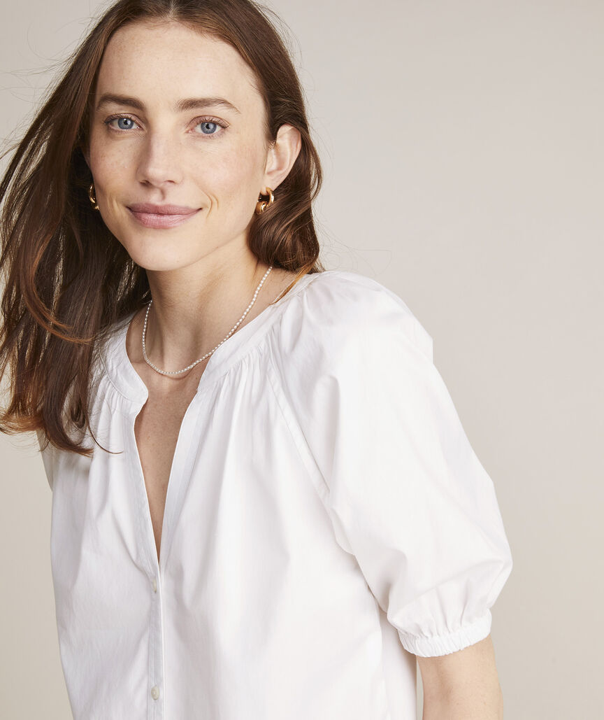 Shop Poplin Button-Front Raglan Top at vineyard vines