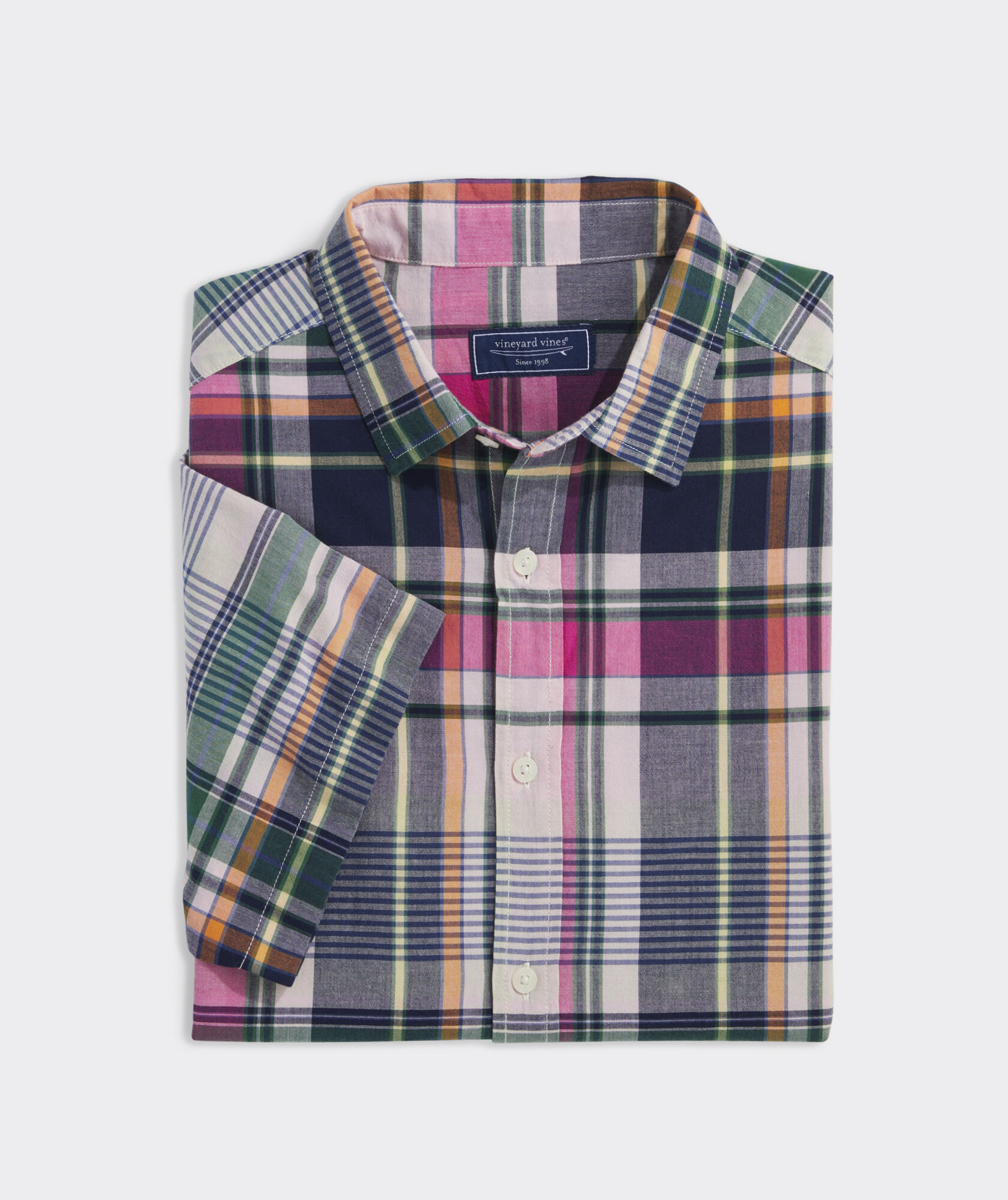Shop Cotton Madras Short-Sleeve Plaid Shirt at vineyard vines