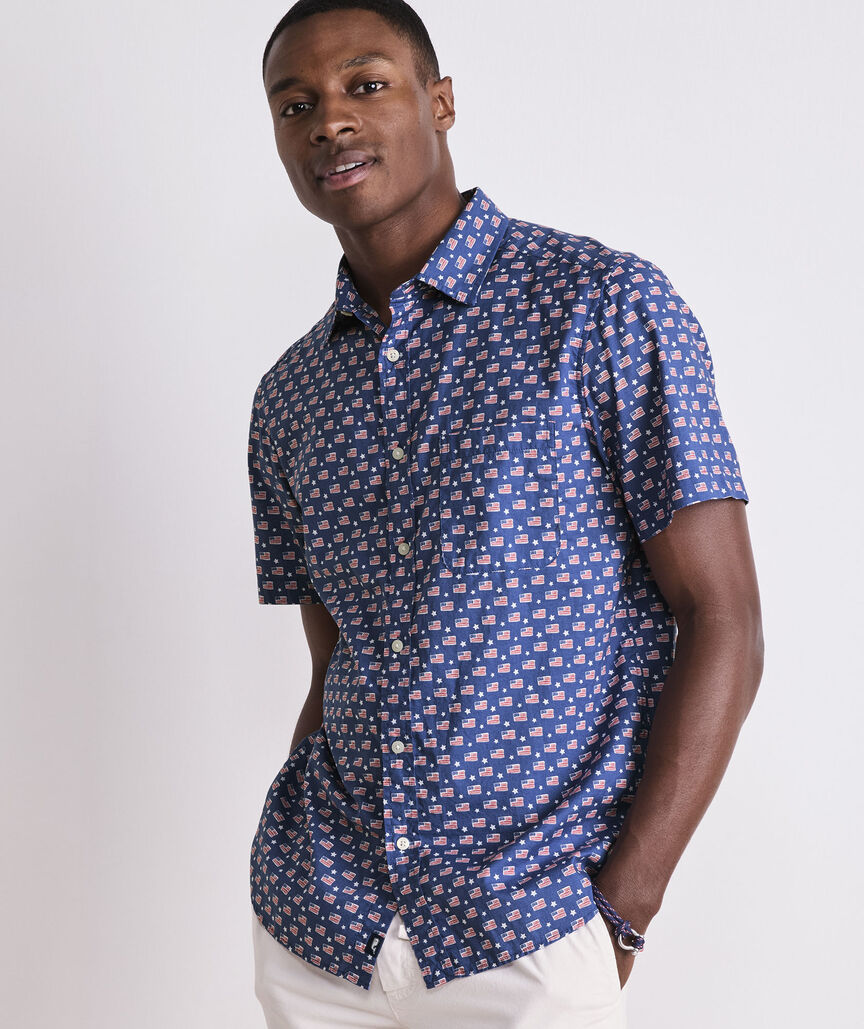 Flags & Stars Cotton Madras Short-Sleeve Shirt