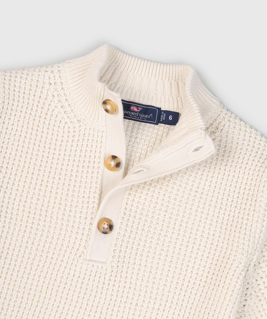 OUTLET Boys' Waffle-Knit Button Mockneck Sweater