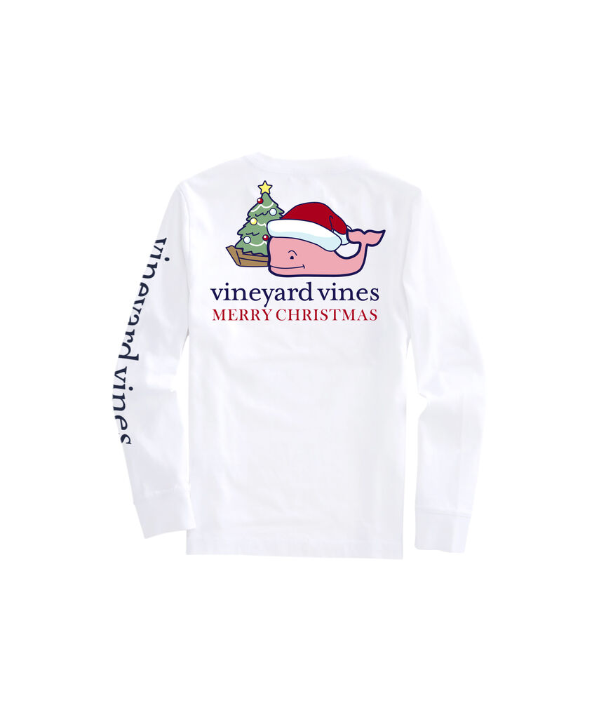 OUTLET Boys' Santa Whale Tree Ornaments Long-Sleeve Pocket Tee