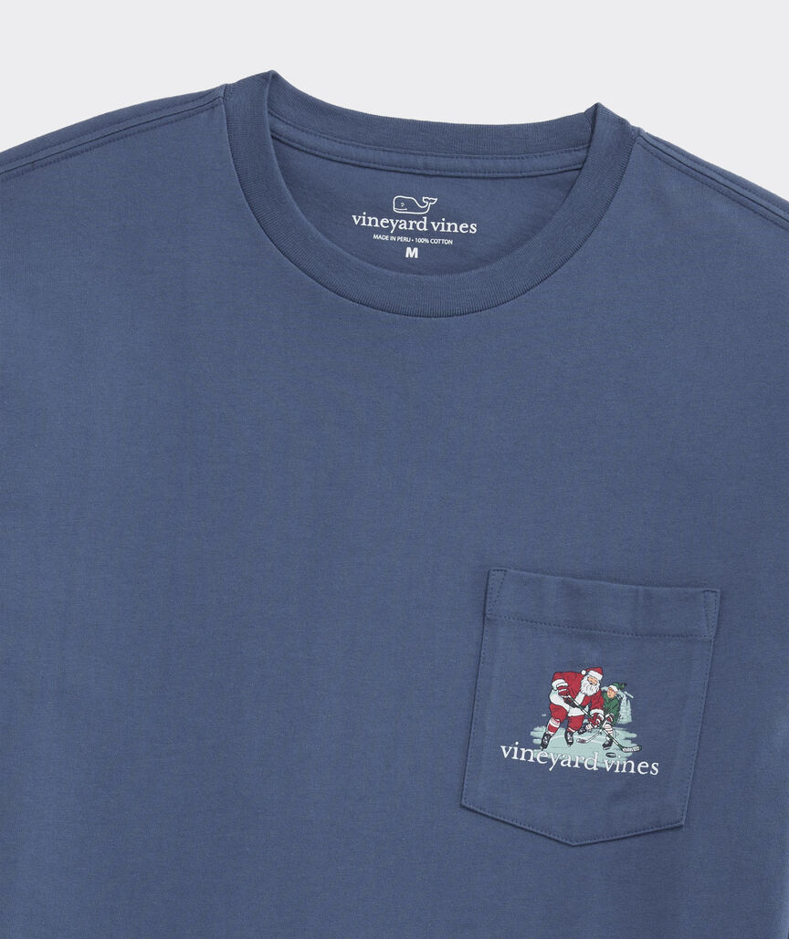 Santa Hockey With Elves Long-Sleeve Pocket Tee