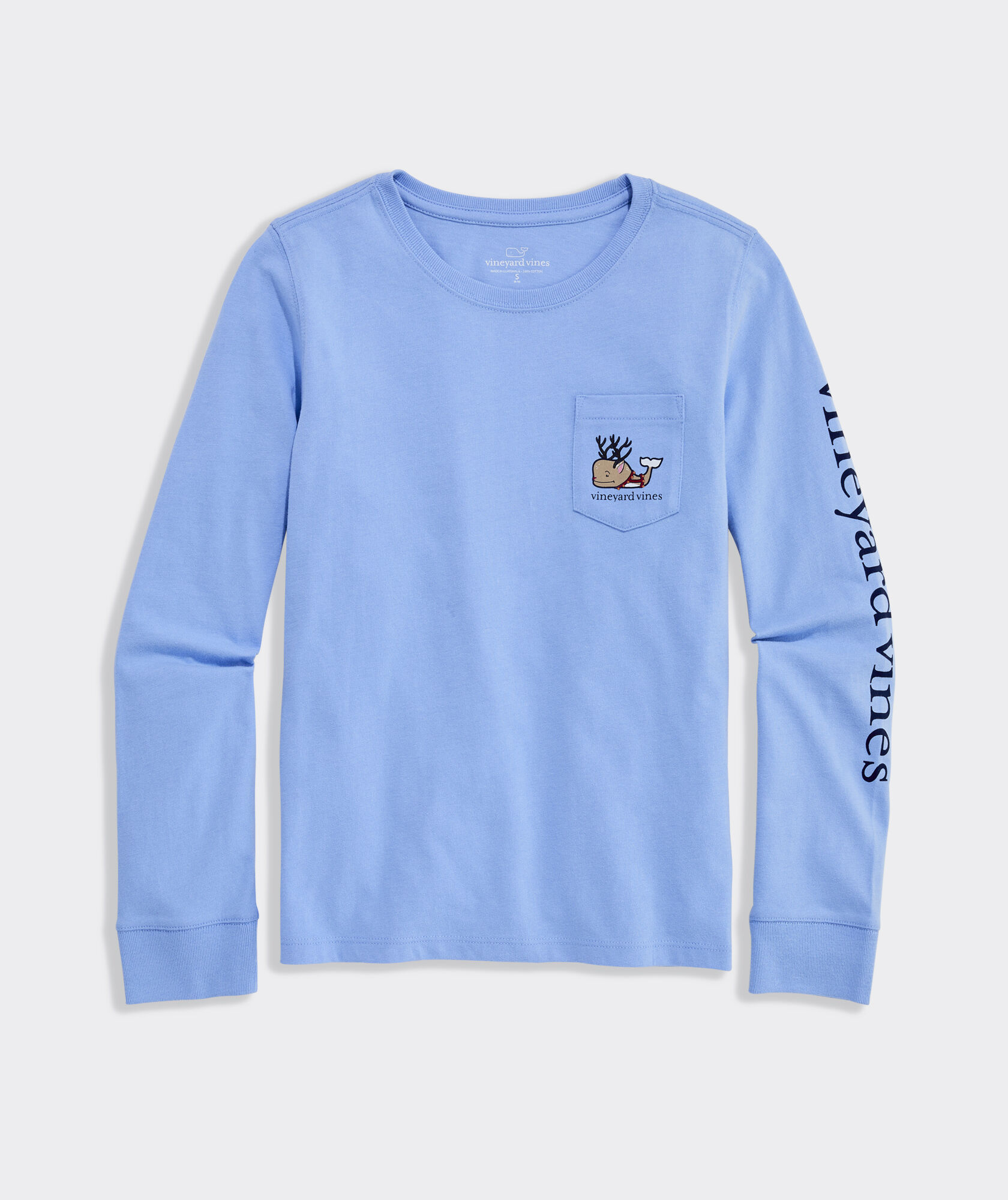 Girls' Glitter Reindeer Whale Long-Sleeve Pocket Tee