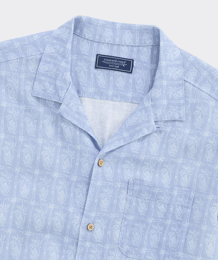 Etched Pineapple Linen Blend Cabana Shirt