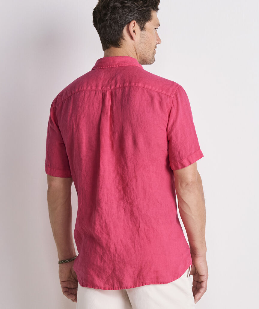 Garment-Dyed Surfside Solid Linen Short-Sleeve Shirt