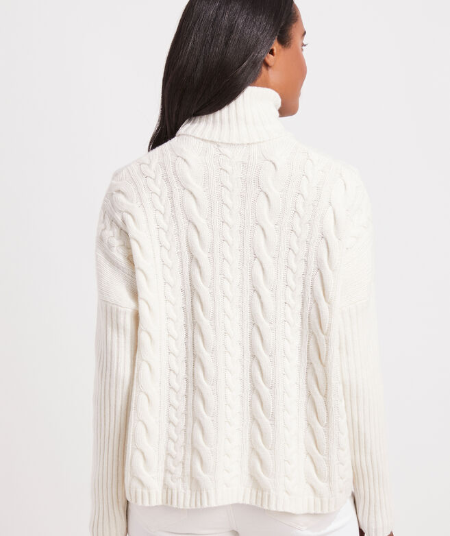 Drop-Shoulder Cable Turtleneck Sweater