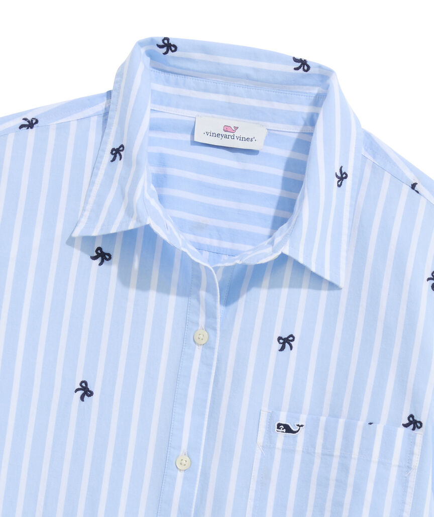 OUTLET Embroidered Bow Stripe Relaxed Button Down-Shirt