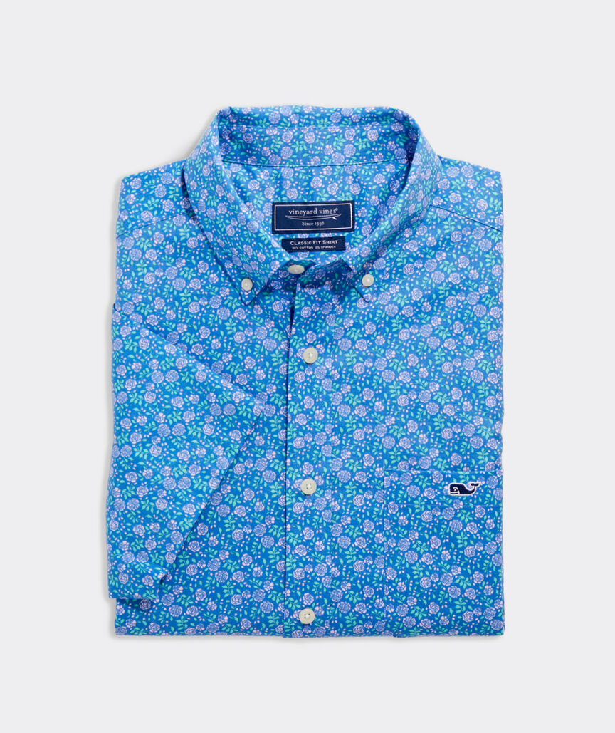 Stretch Cotton Short-Sleeve Kentucky Derby Roses Shirt