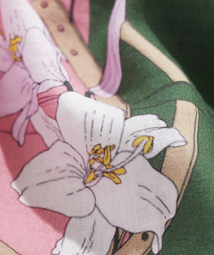 Kentucky Derby Linen Short-Sleeve Scarf Print Shirt