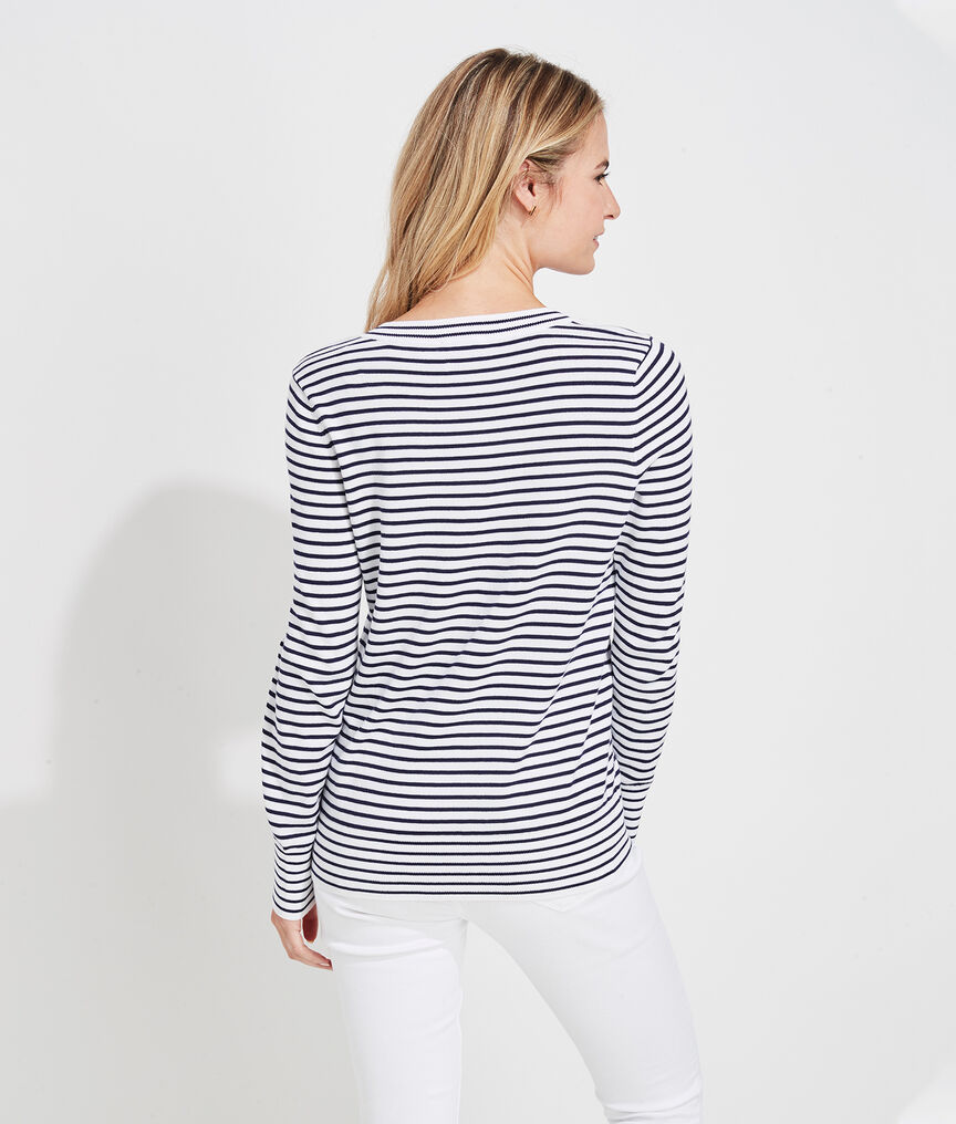 Striped Heritage Cotton V-Neck Sweater