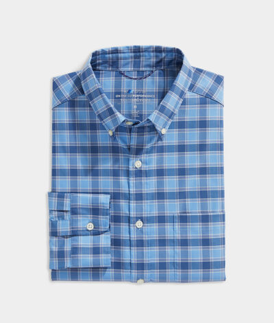 Vineyard Vines On-The-Go brrr° Plaid Shirt (Dockside Blue) (Size: Large)