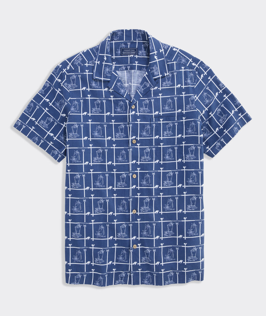 Kentucky Derby Linen Cocktail Time Short-Sleeve Cabana Shirt