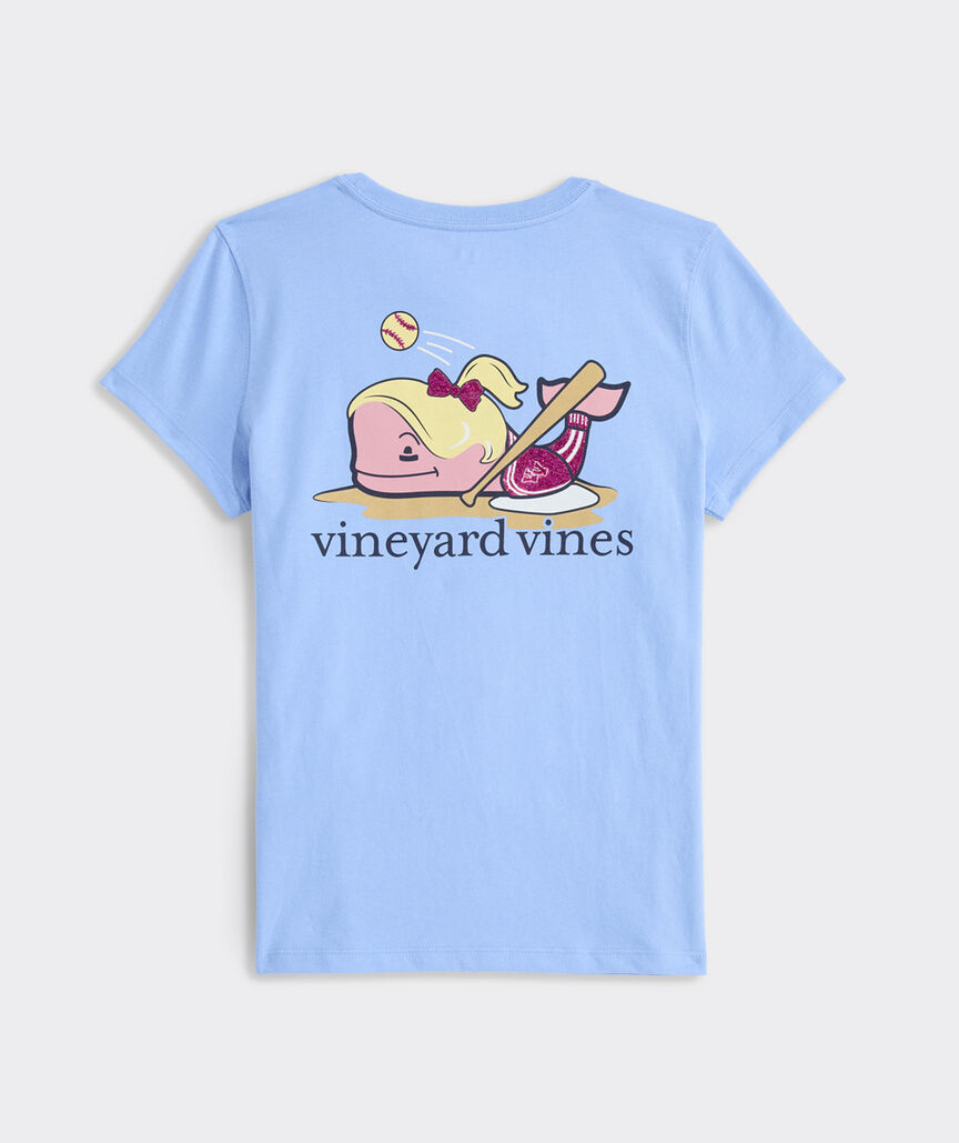 Girls' Glitter Softball Whale Short-Sleeve Pocket Tee