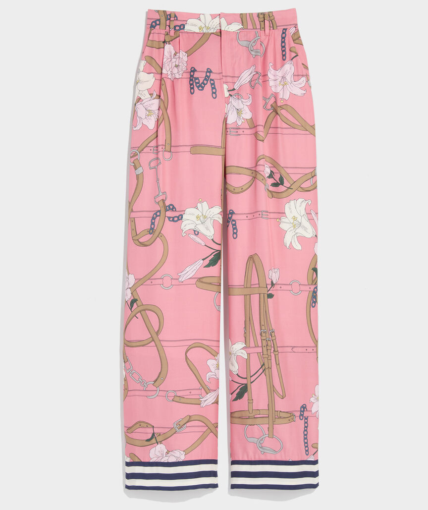 Kentucky Derby Scarf Print Pleated Trouser