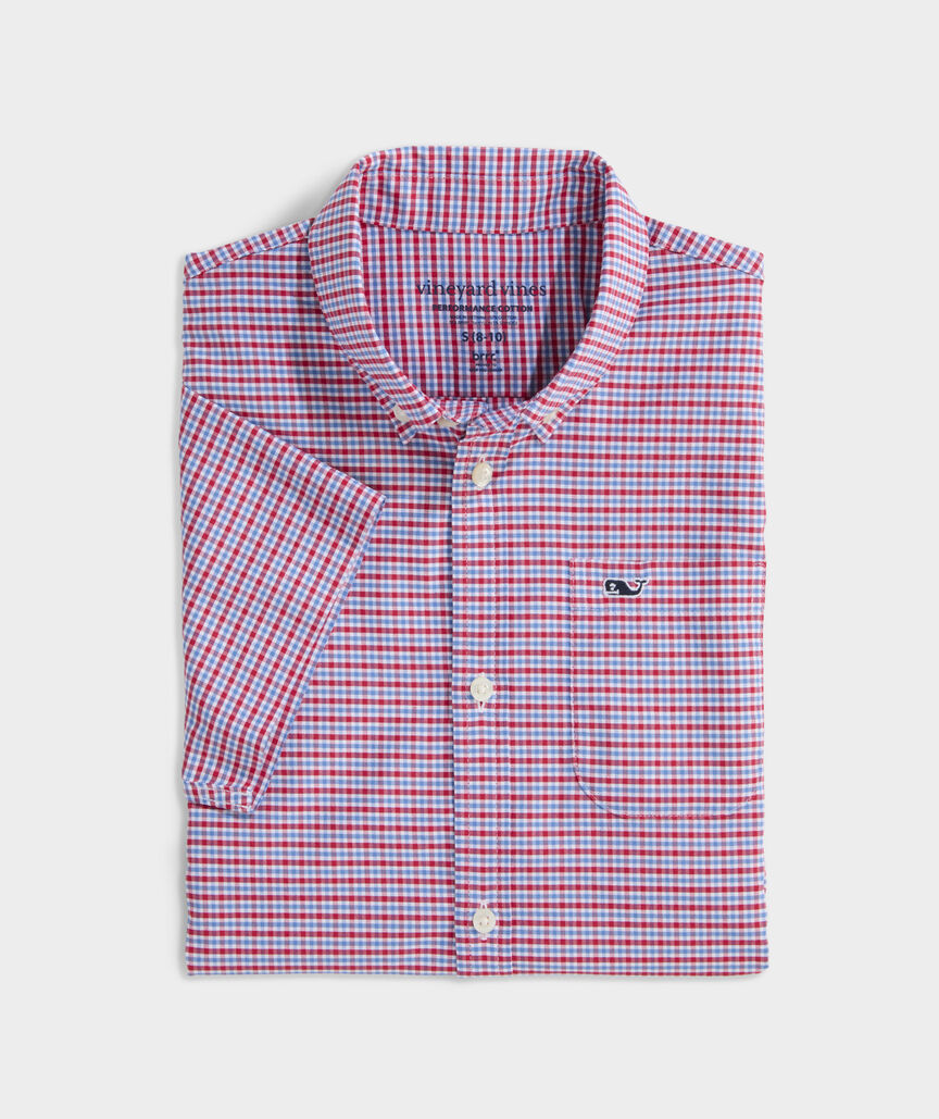 Boys' Tradewind Check Performance Cotton Short-Sleeve Shirt