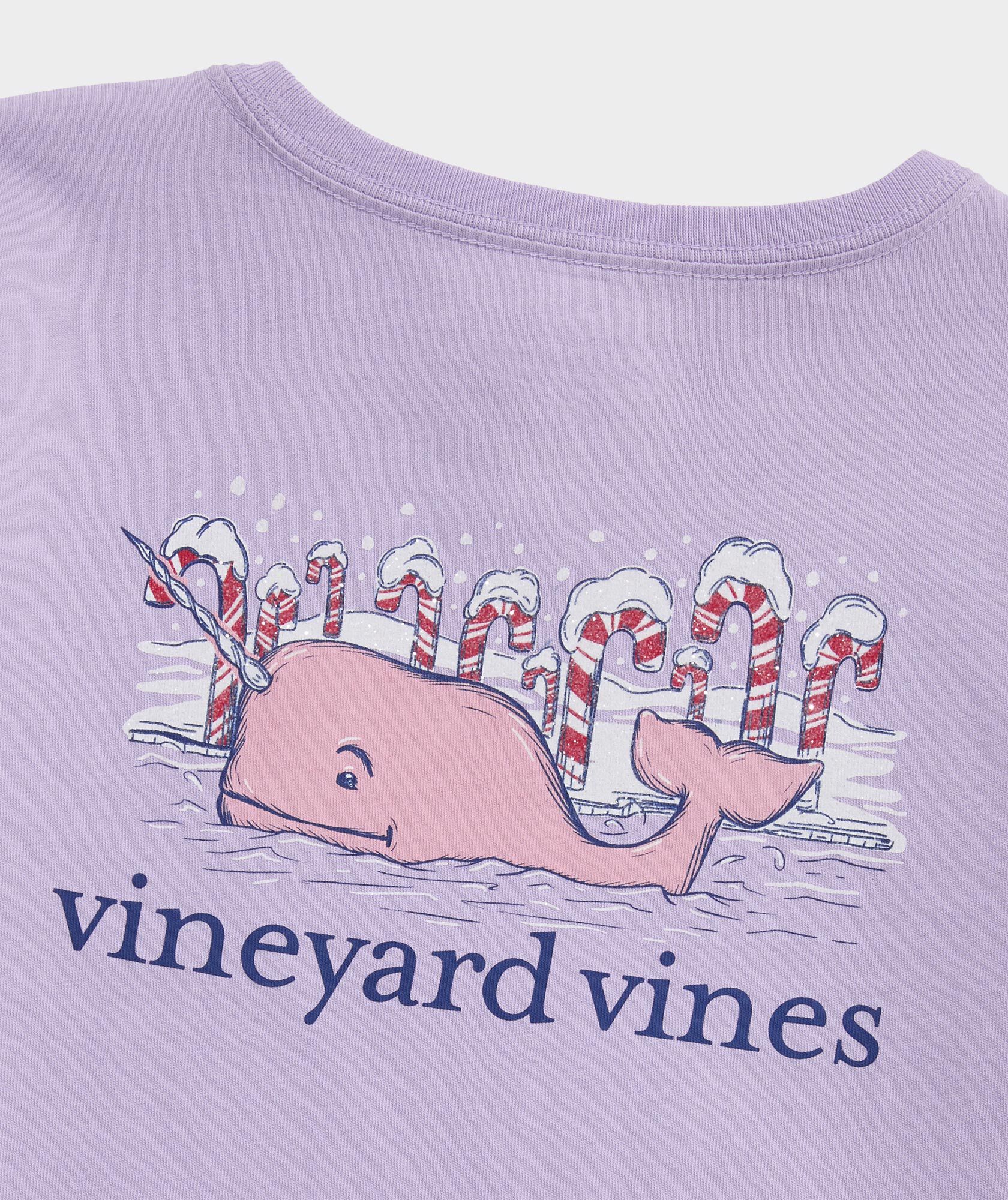 Girls' Glitter Candy Cane Narwhale Long-Sleeve Pocket Tee